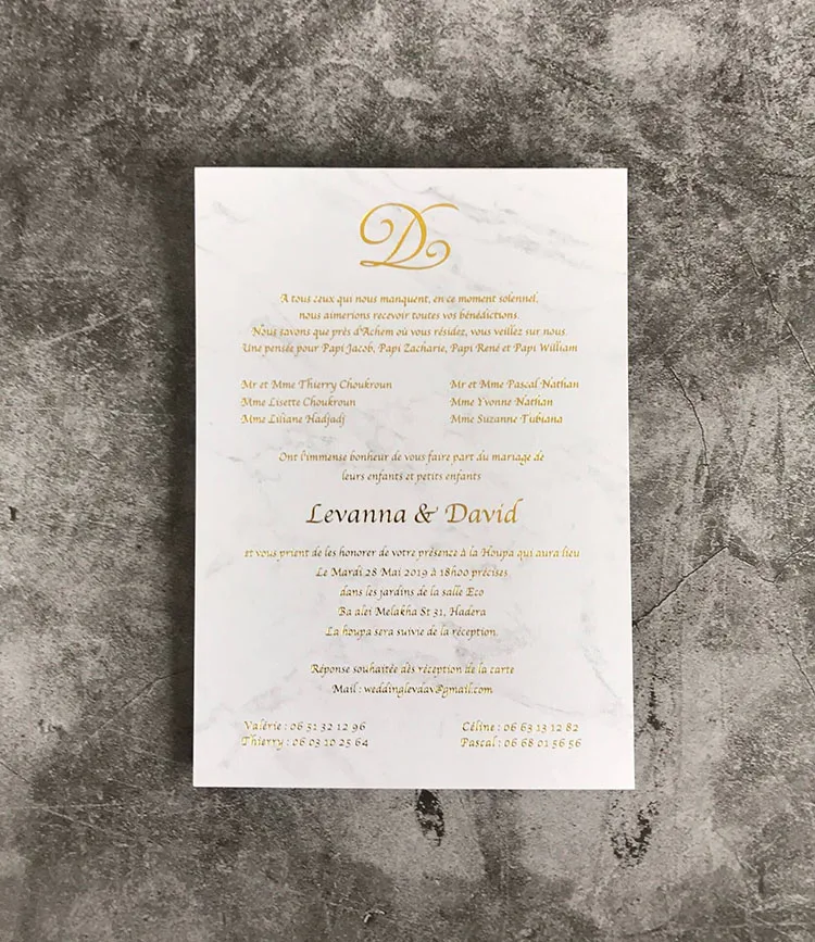  Simple Gold Foil Marble Design Flat Wedding Invitation Cards - 32857388819