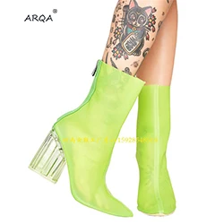 

Europe and the United States pointed transparent frosted PVC catwalk summer ladies feet bare breathable boots crystal with show
