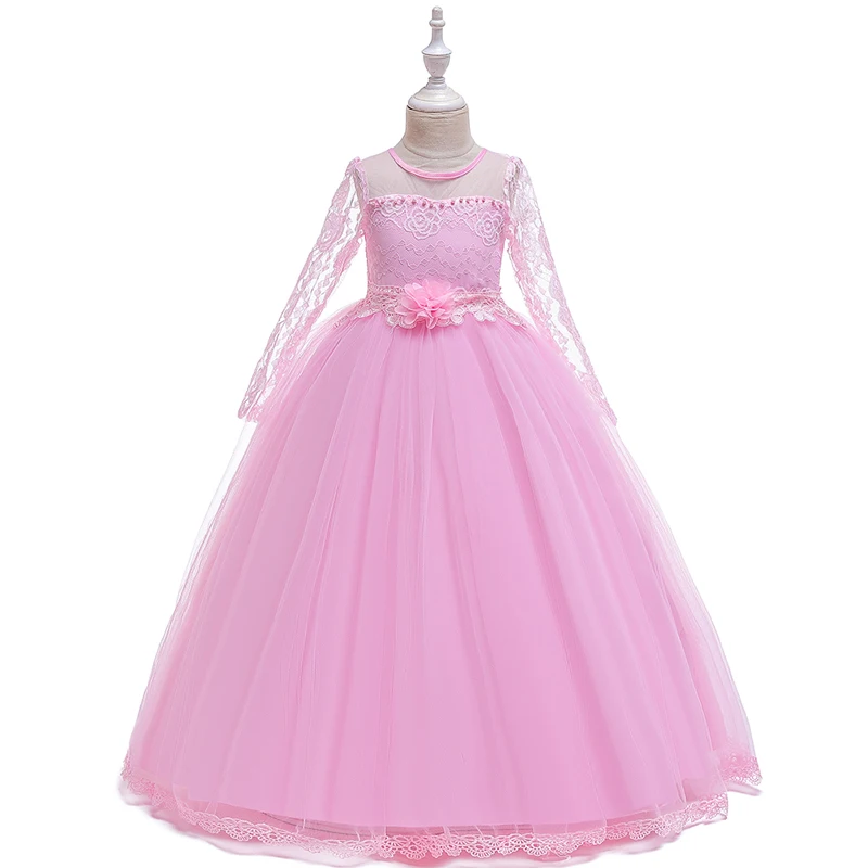 White Long Sleeve Pink Bridesmaid Dress Kids Dresses For Girls Clothing Princess Dress Girl Party Wedding Dress 10 12 Year