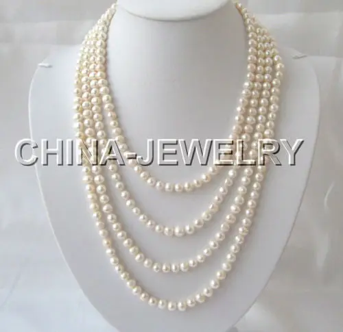

100" 7-8mm white round freshwater pearl necklace^^^@^Noble style Natural Fine