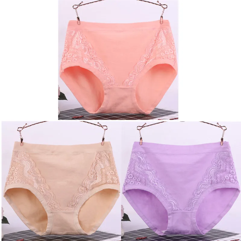 orange skin purple 3 шт./лот, XL-6XL, большие размеры, высокая талия, женские трусики, одноцветные хлопковые трусы, нижнее белье, женские сексуальные кружевные бесшовные трусы 6634 - Цвет: orange skin purple