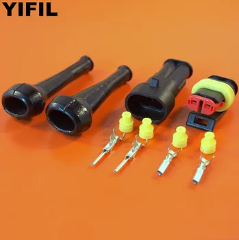 

100sets/lot 2 Pin/Way TE AMP Waterproof Superseal Electrical Wiring Connector Plug With Rubber Boots For Wire Sizes 0.5mm-1.5mm