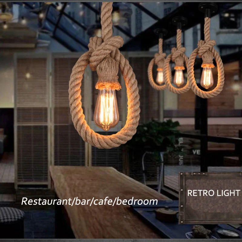 

Vintage hemp rope pendant lights Retro Loft lamp Creative Personality Lamp Pendant Light E27 Industrial Retro Pendant Lamps