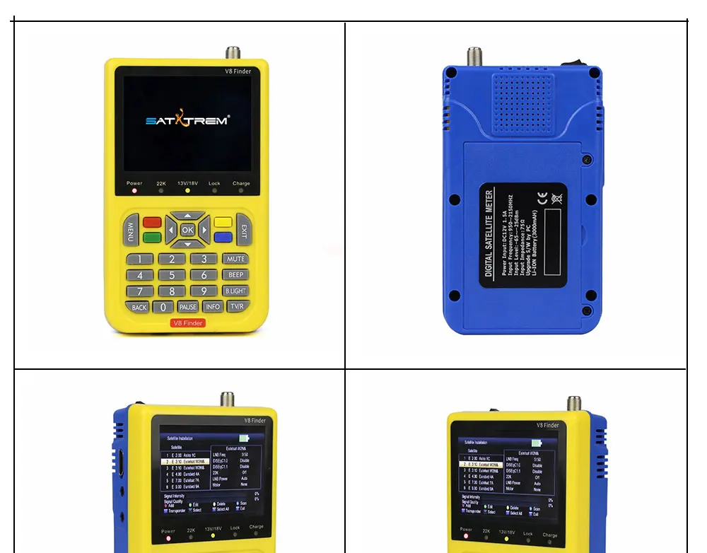 Satxtrem V8 спутниковый искатель батарея мини цифровой DVB S2 H.264 рецептор сигнальный метр с 3,5 дюймовым ЖК-тонером спутниковый искатель приемник