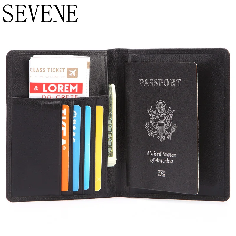 

SEVENE New Genuine Leather Passport Cover Vintage Credit Card Holder Driving License Bag Credit Card Wallet Passport Case Unisex