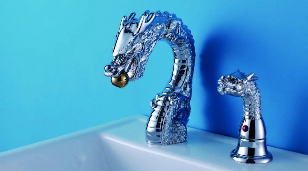 Free ship CHROME WIDESPREAD LAVATORY BATHROOM SINK DRAGON FAUCET mixer