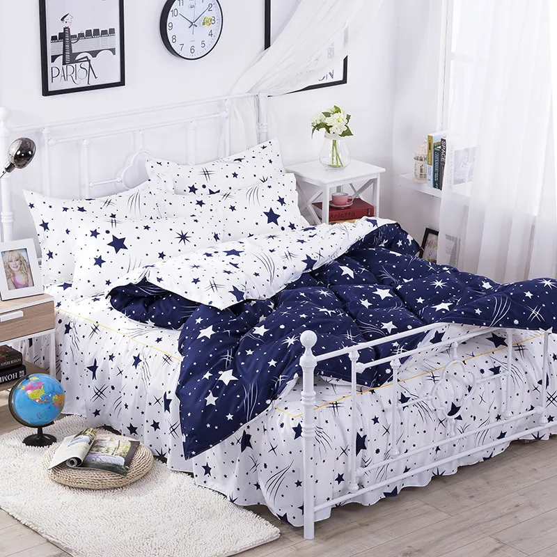 

AB Sides Stars Duvet Cover Sets For Single Double Bed Twin Full Queen Size 100% Polyester Bed Skirt Bedding Sets XF645-9