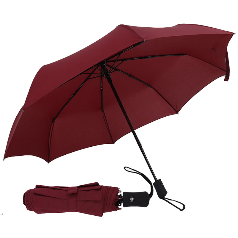 Зонт от дождя для женщин автоматический 3 складной прочный зонт от ветра легкий и прочный компактный для путешествий на открытом воздухе мужской зонт - Цвет: Red