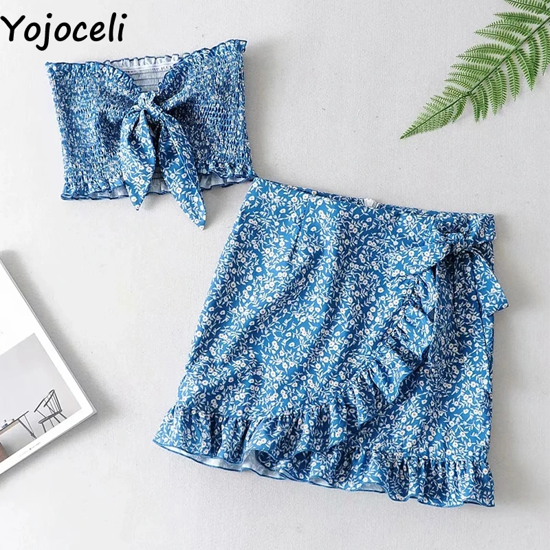 Женское Короткое платье Yojoceli комплект из двух предметов Пляжное с цветочным