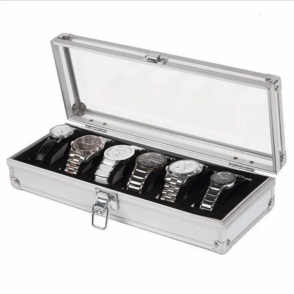 

OUTAD 2/3/6 Grid Wood Aluminum Leather Watch Mens Box Handmade Acrylic Top Suede Pillow Watch Jewelry Collection Display Case
