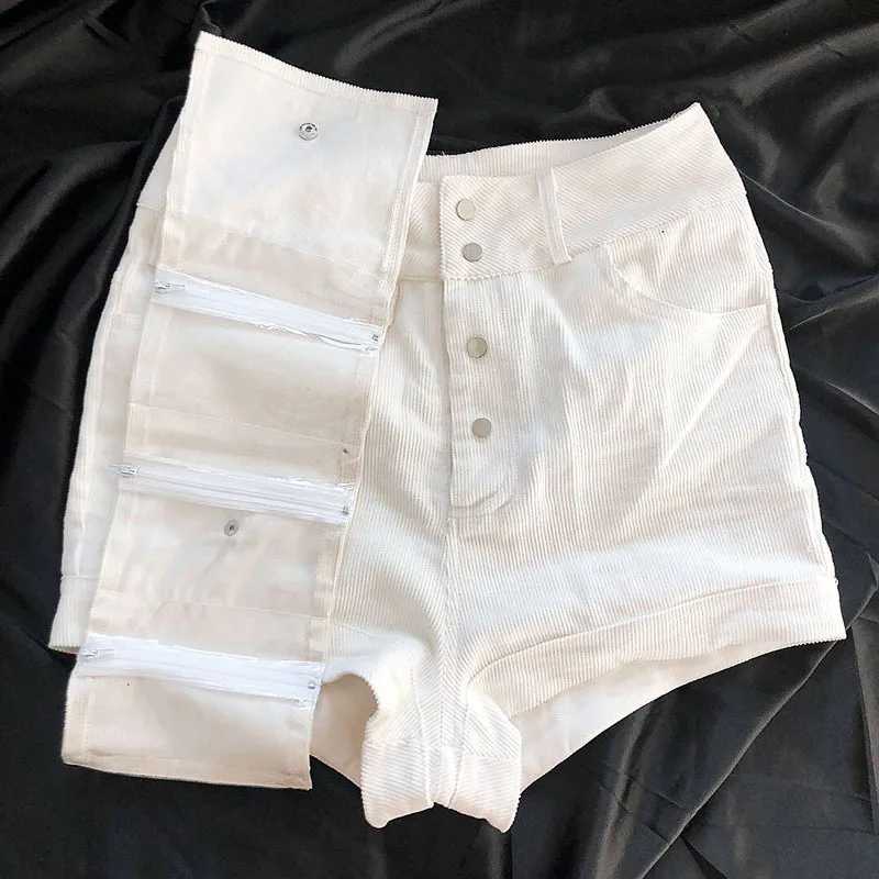 Harajuku белые шорты женские с высокой талией обтягивающие женские шорты с сумкой Хлопок горячая Распродажа шорт уличная Летняя женская карго