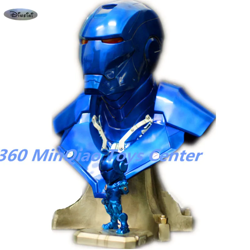 

Statue Avengers IRON MAN 1:1 (LIFE SIZE) Bust MK3 Half-Length Photo Or Portrait Resin Head portrait Blue Special Edition Avatar