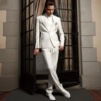 

Handsome White handsome wedding suits for men Groom / Groomsmen Tuxedos mens custom made wedding suits (Jacket+Pant+Tie)
