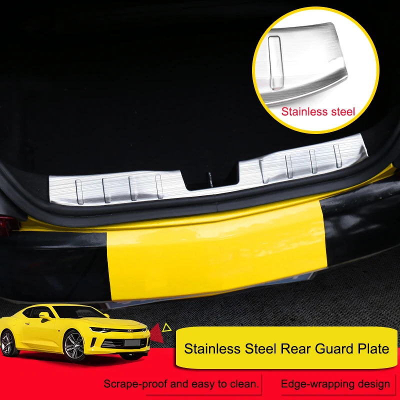 

QHCP Car Rear Trunk Guards Stainless Steel Door Sill Scuff Plate Trim Sticker Protector For Chevrolet Camaro 2016 2017 2018 2019