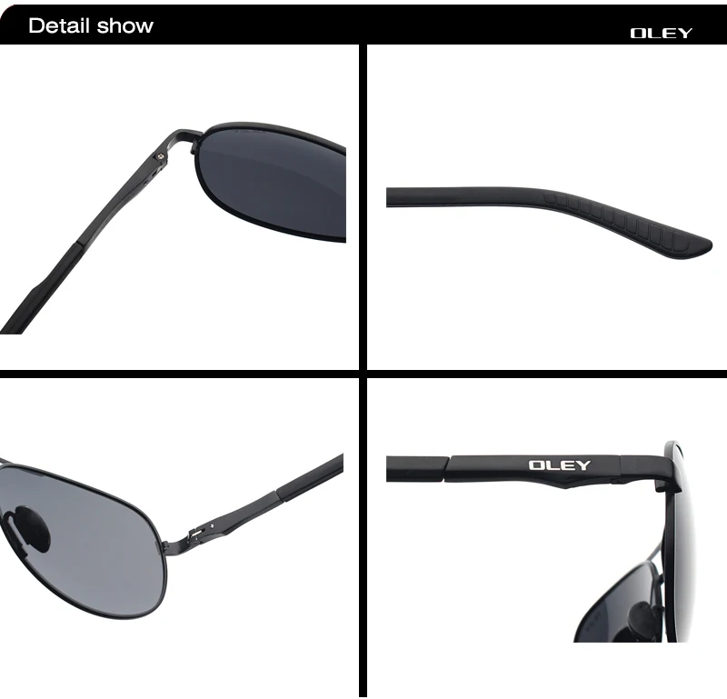 OLEY Unisex polarized Sunglasses Men luxury brand Women Retro pilot Sun Glasses Classic black lens polaroid UV400 Y109