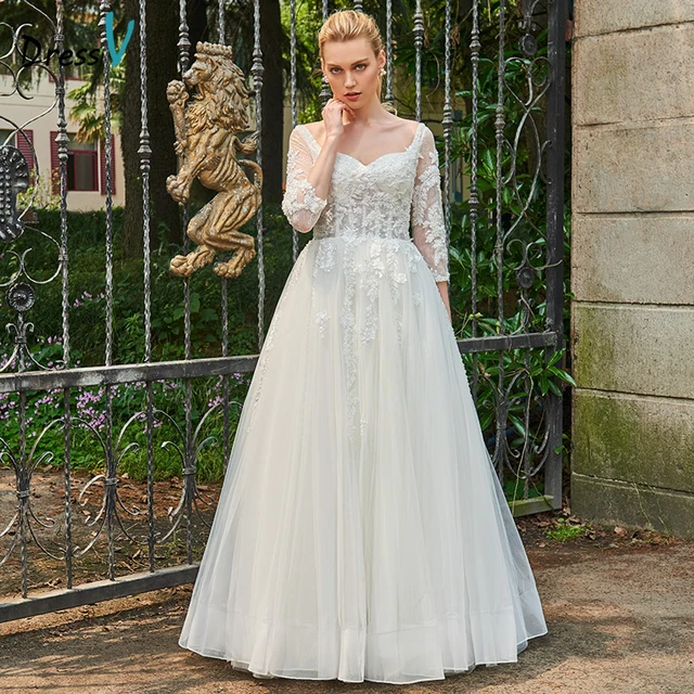 Wedding Dresses with Three Quarter Sleeves