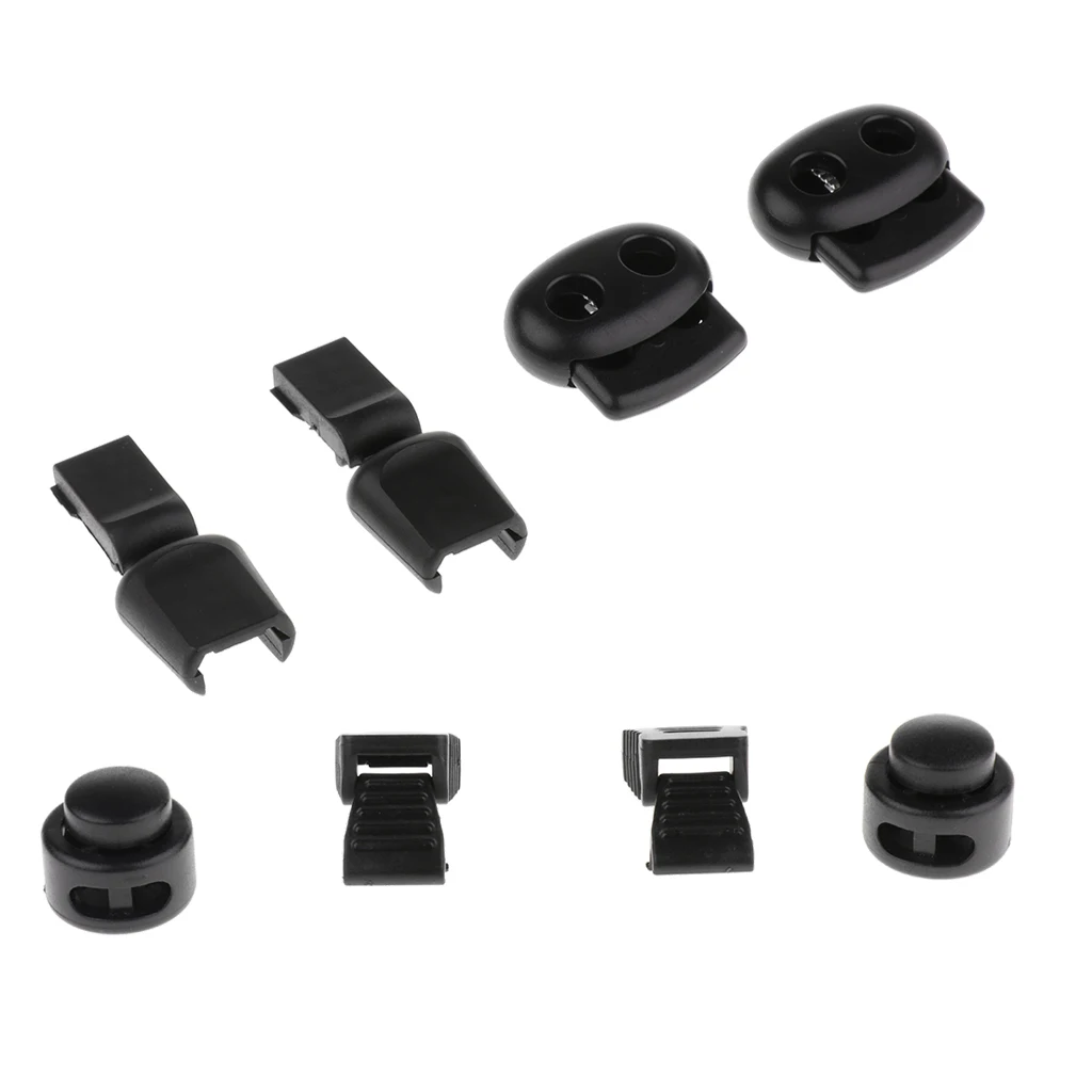 2 Pairs Black Double Cord Stops Sliding Shoelaces Lock Replacements for Triathlon Trainer Running Hiking Jogging Clip