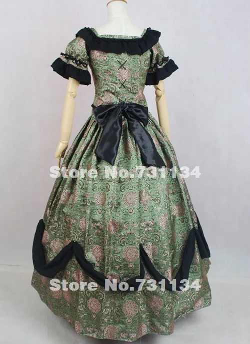 Элегантный Винтаж коричневый печатных рубашка с короткими рукавами викторианское бальное платье с цветным Ретро принтом викторианской платья для женщин костюмы для - Цвет: Коричневый