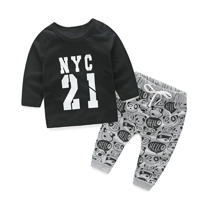 Новинка года, комплекты детской одежды для мальчиков, цифровой топ, штаны с принтом панды, комплект из двух предметов, милая домашняя одежда для малышей с буквенным принтом