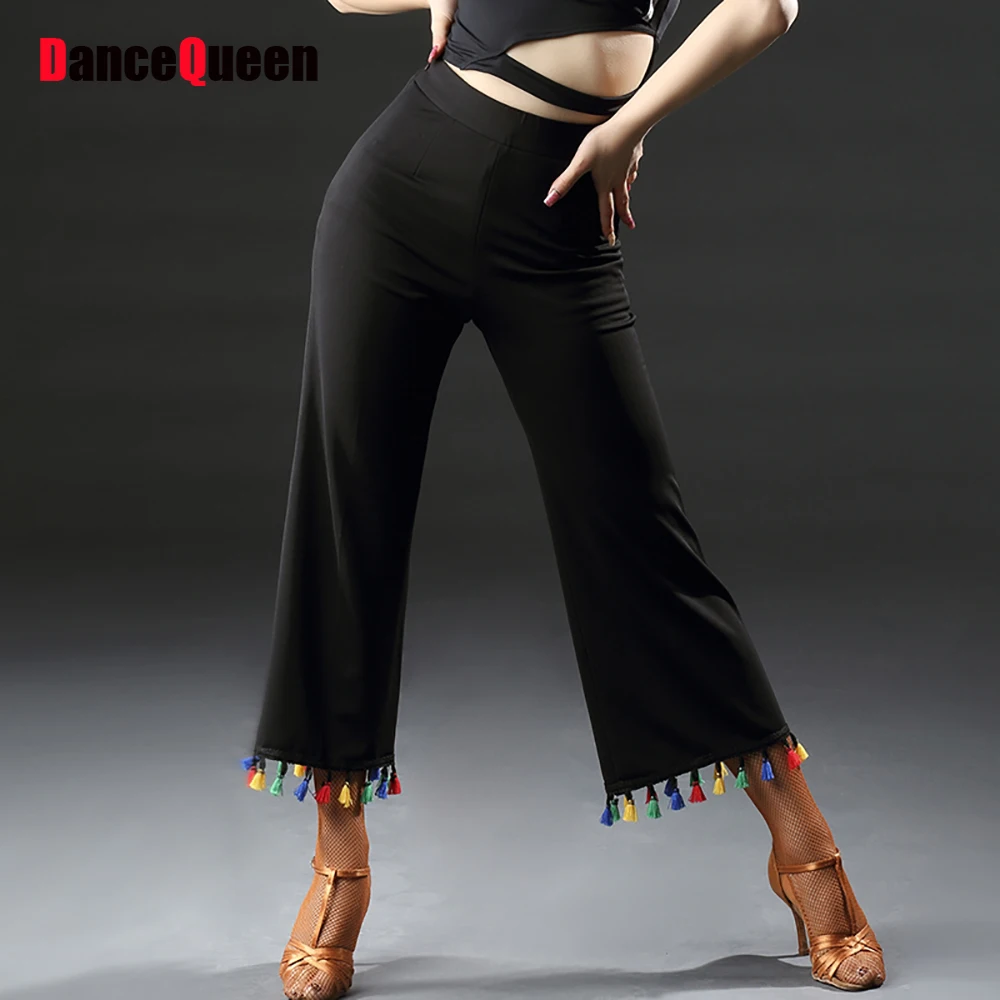 Height Quality Ladies Latino Dancing Pants For Women Black Color Tassel Trouser Ladies Arena