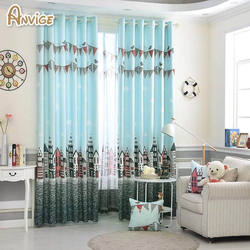 Bedroom Curtains Cartoon Castal Printed Curtain Window Shades Blackout