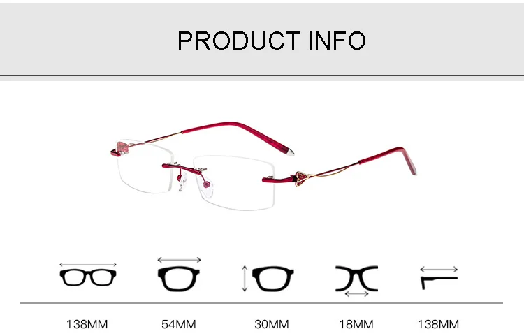 Новые модные женские туфли оправы для очков Безрамное оптические очки анти буэ свет прозрачные линзы Сверхлегкий очки от близорукости, по