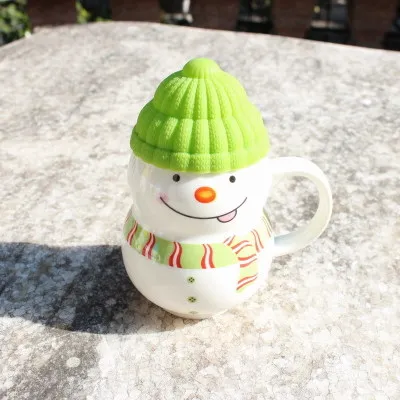 Рождественская силиконовая креативная модная Милая керамическая кружка мультяшная чашка для подарка на день рождения чайная чашка с ручкой чашка в форме снеговика - Цвет: Green