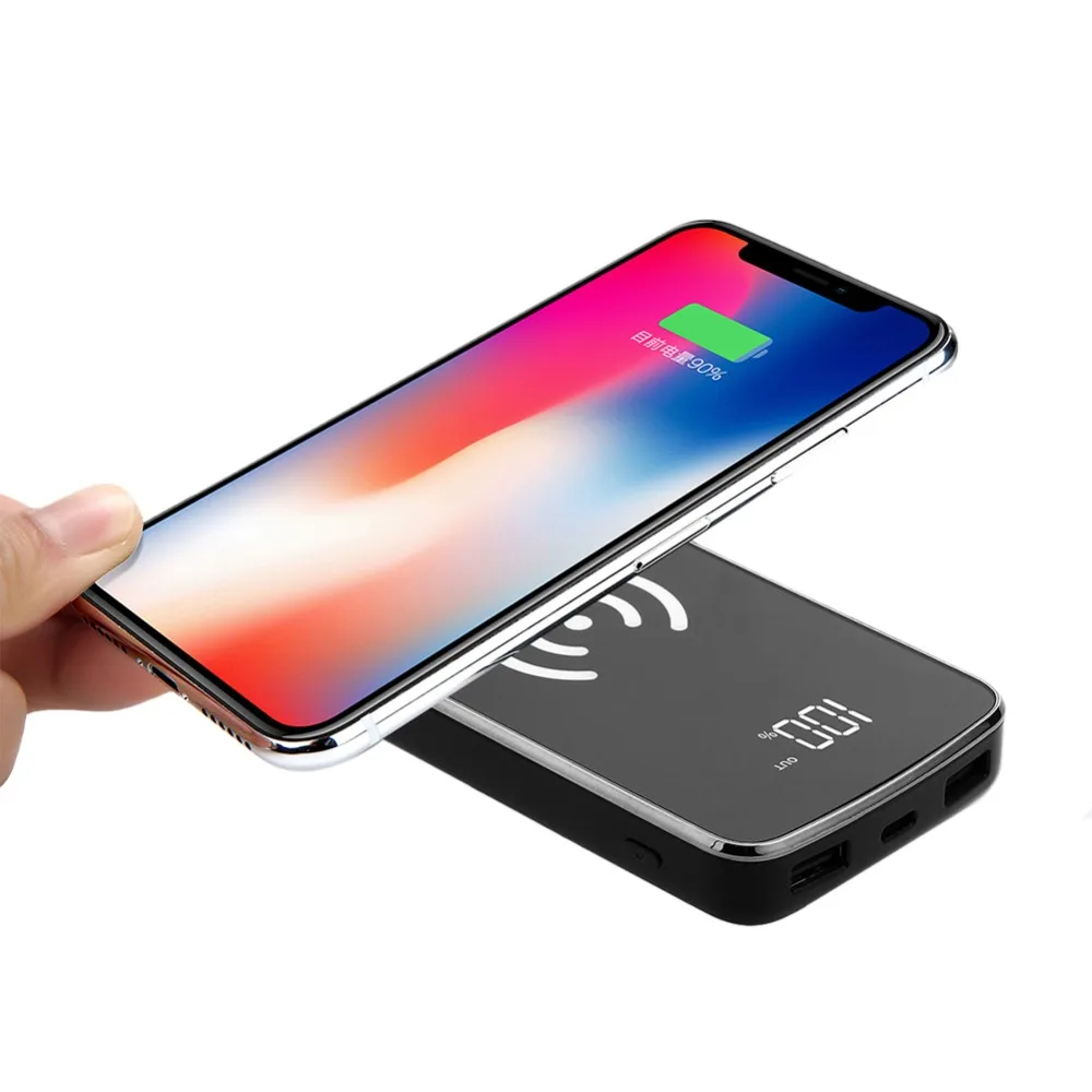 10000mAh Qi Wireless Charger Charging Dual USB Power Bank Type-c Input For iPhone X 8 Plus Samsung S9 External Battery Powerbank