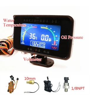 

Universal New LCD 3 Function 12v/24v Truck Car Oil Pressure Gauge Voltmeter + Water Temperature Gauge Meter With Sensors