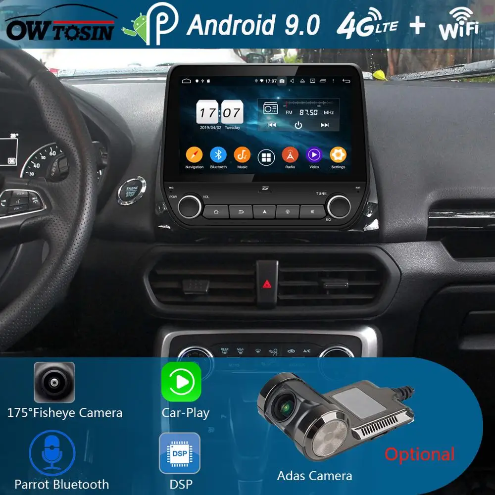 Clearance Android 9.0 8Core 9" IPS 4G RAM+64G ROM Car DVD Radio Player GPS For Ford Eco sport Fiesta 2017 2018 DSP CarPlay Parrot BT Adas 1