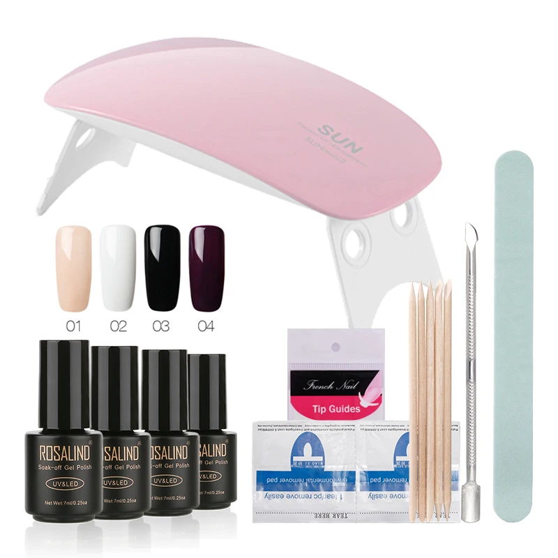 

ROSALIND 12Pcs/Lot SUNmini UV Lamp Beigner Practice Nail Art Tools DIY Nail Design UV Nail Manicure Kit Any 4 Colors Gel In Set