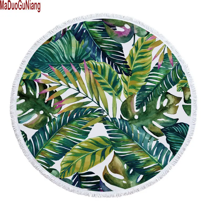 

Green Leaf Microfiber Round Beach Towel Thick Shower Bath Towels Circle Swim Mat Tassel 500g toalla de playa serviette de plage