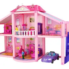 DIY розовый пластиковый Кукольный дом, миниатюрная игрушечная мебель, дом для девочек, кукольные игрушки для детей и девочек, подарок на день рождения