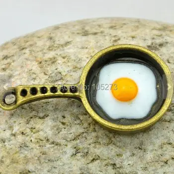 

8PCS Antique Bronze 3D Painted Frying Pan Pots With Poached Eggs Charm Pendants 17x32m - DIY Accessory Jewelry Making