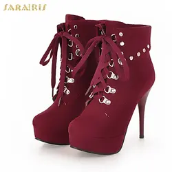 SARAIRIS/Новые Оптовая продажа большие размеры 48 ботильоны женская обувь на платформе пикантные тонкие Обувь на высоком каблуке женские туфли