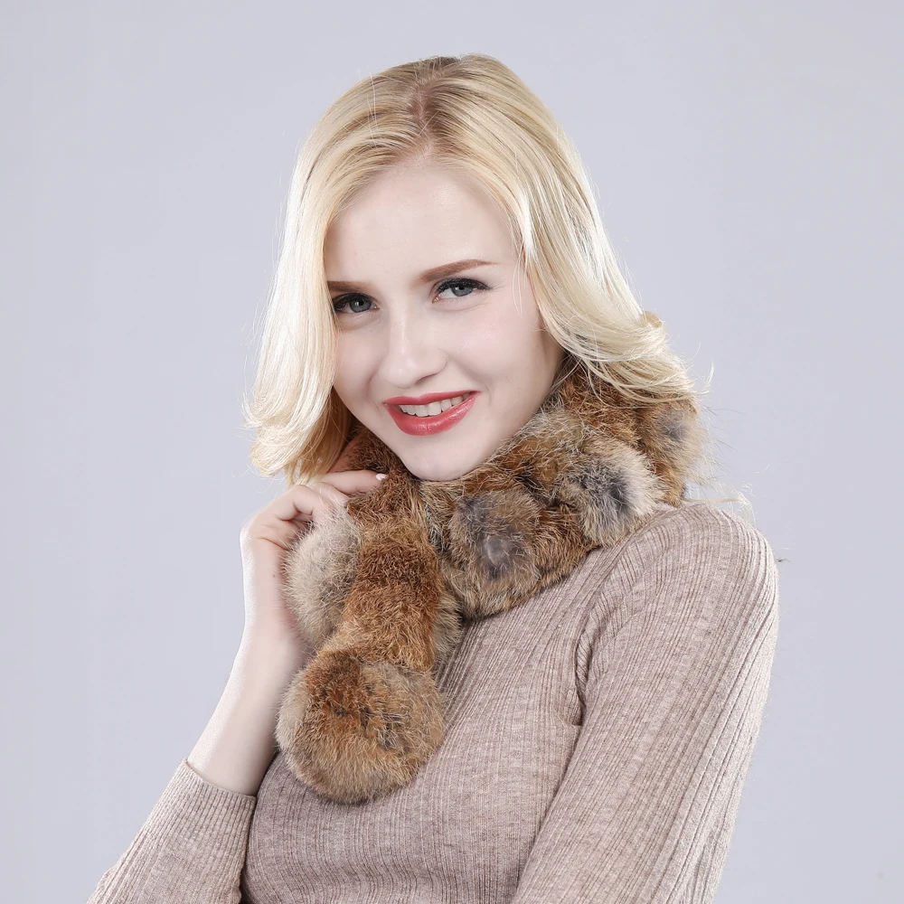 New Arrival Women Winter Real Rabbit Fur Scarf Lady Warm Rabbit Fur Scarves Knit 100% Natural Real Rabbit Fur Ring Casual Muffle 2