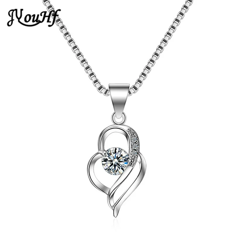 

JYouHF 925 Sterling Silver Long Chain Necklace Women 2017 New Arrival Austrian Crystal Zircon Heart Pendant Necklaces Jewelry