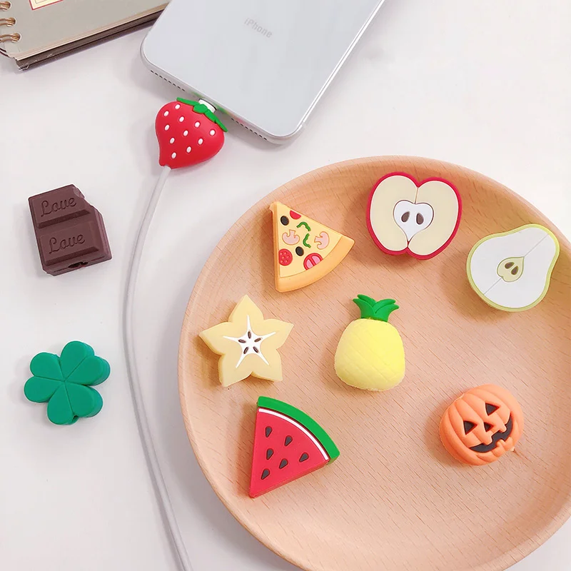 

Cute Cable Protector Cord Wire Cartoon Protection For iPhone USB Cable Protector Silicone Fruit Cover Winder Charger Protection