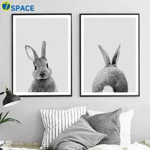 Cute Gray Rabbit Wall Art Canvas Painting Posters And Prints Nordic Poster Animals Wall Pictures For Living Room Art Print Decor cute women s satchel with rabbit print and canvas design