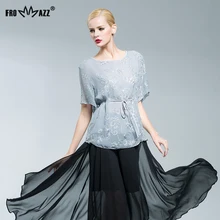 FROMMAZZ Для женщин леди лето-осень модные вышитый круглый шеи Половина рукава Свободные Футболка топы; Лидер продаж