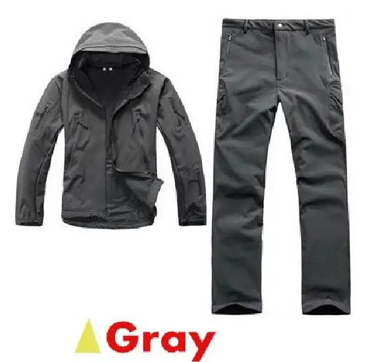 Открытый тактический охотничий TAD мягкая оболочка камуфляжная куртка брюки набор Мужская армейская спортивная водонепроницаемая одежда военная походная куртка брюки - Цвет: Grey