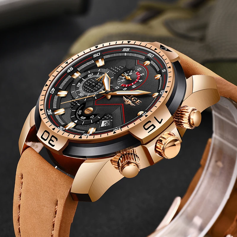

Reloje LIGE Brand Men's Chronograph Analog Quartz Watch with Date, Luminous Hands, Waterproof Leather Strap Wristswatch for Man