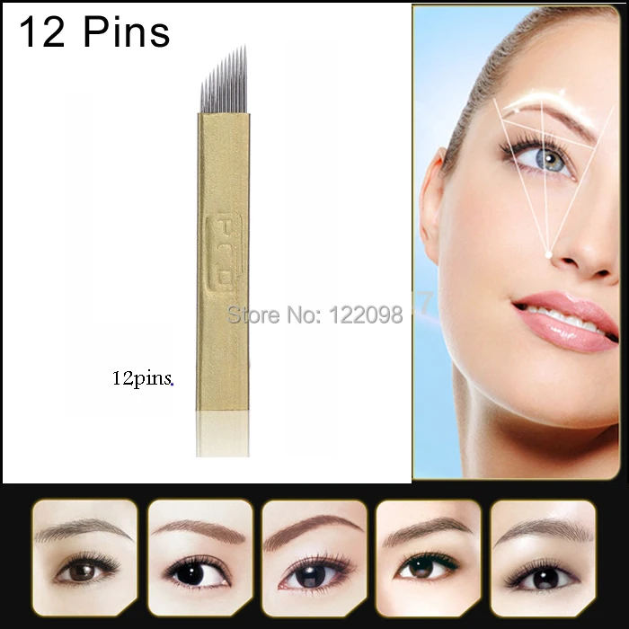 

Permanent Makeup needles Manual pen 12-Pin Needle Blade Eyebrow Tattoo Products Free shipping