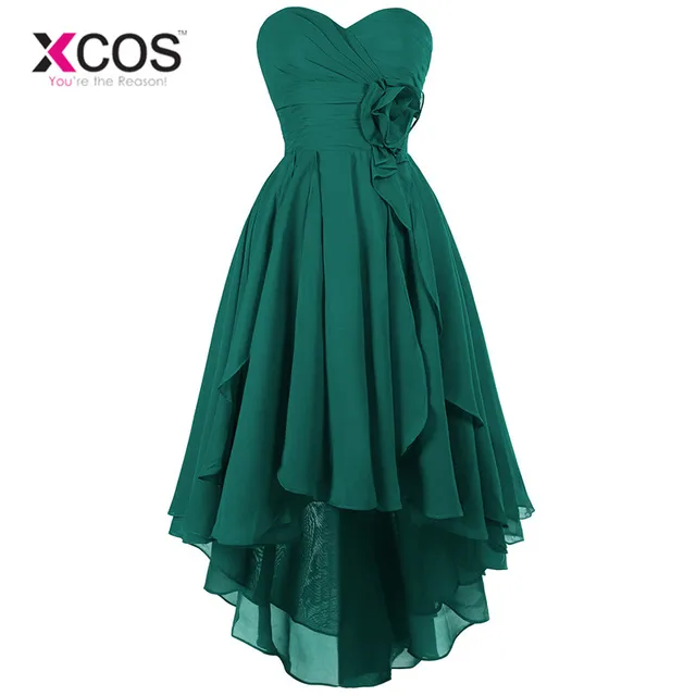 XCOS Green Burgundy Long Chiffon A Line Bridesmaid Dress Under $50 High Low Wedding Party Dress 2018 Robe Demoiselle D'honneur