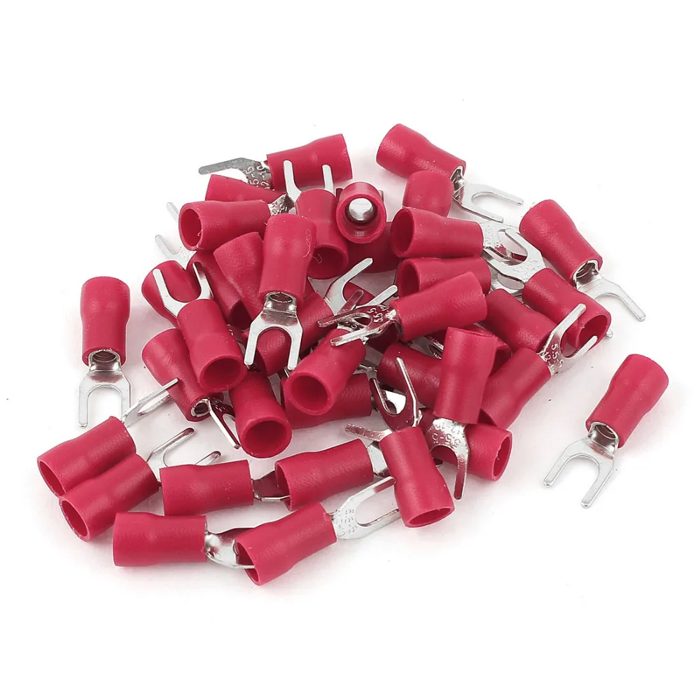 40 Pcs Red Electrical Crimp Wire Connector Insulated Fork Terminals 4