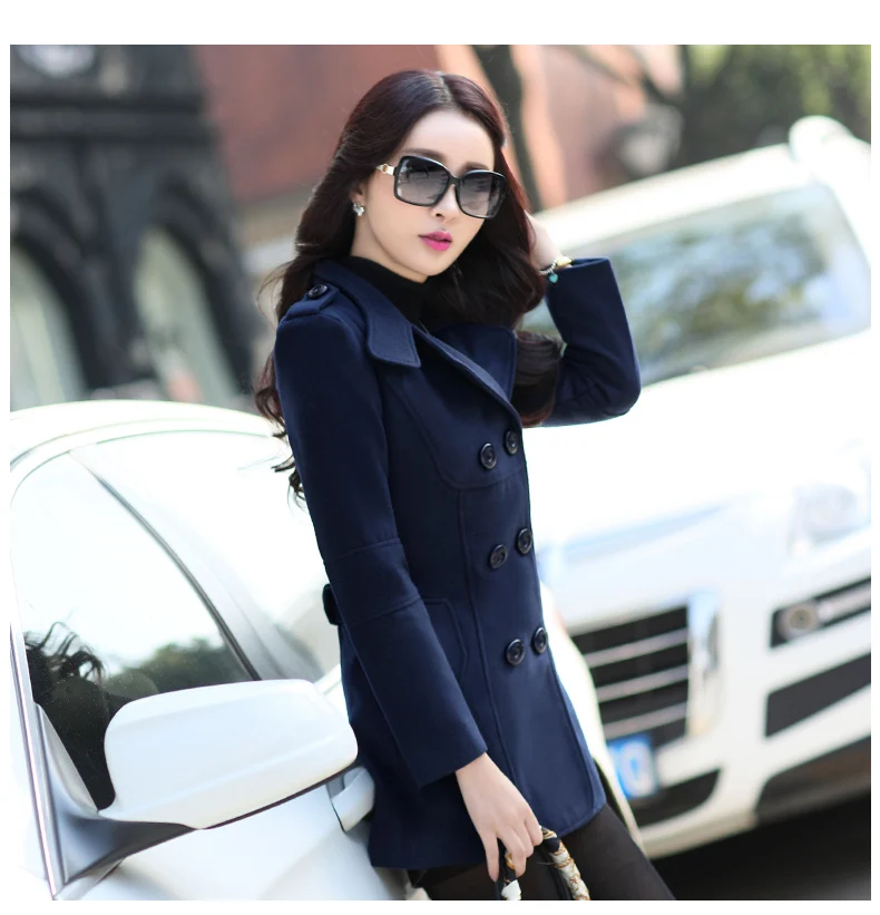 2018  Autumn and winter new female woolen coat short Korean version of the slim slimming lapel double-breasted woolen coat female tide (17)