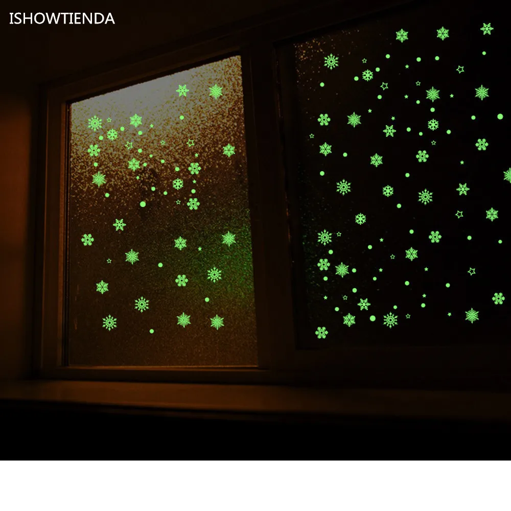 

ISHOWTIENDA New 1PC 25.5cm*28.5cm Christmass Nowflake Luminous Removable Wall Window Stickers Art Decals Home Shop Decor