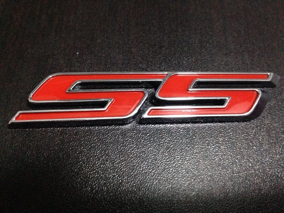 2010 2015 Camaro Rear Trunk OEM SS Emblem red Letters & Chrome Trimin