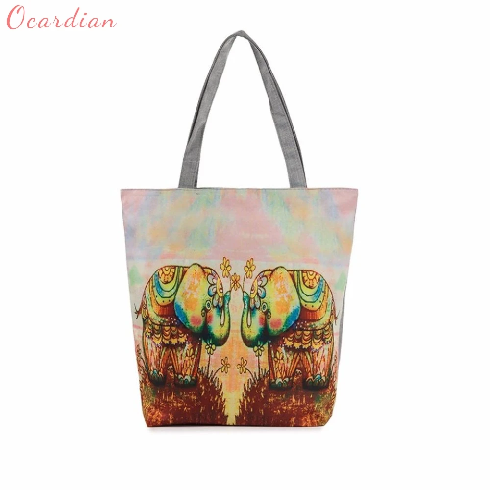 

High quality Elephant Printing Canvas Tote Casual Beach Bags Women Shopping Bag Handbags