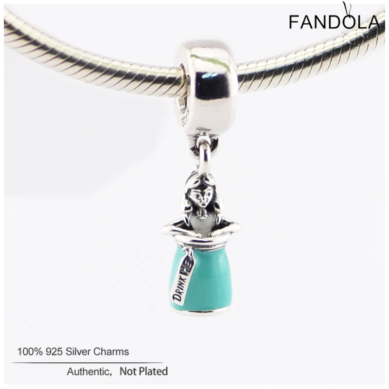 

Fits Pandora Bracelet Authentic 925 Sterling Silver Charms Alice in a Bottle Dangle Beads for Jewelry Making Berloque